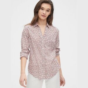 GAP Perfect Shirt V-Neck Button Down Cotton Floral Print Pink Navy Red - sz XS